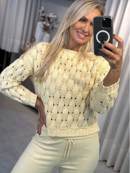 Blusa Ponto Colmeia Amarelo - K019351AM - KATI MODAS