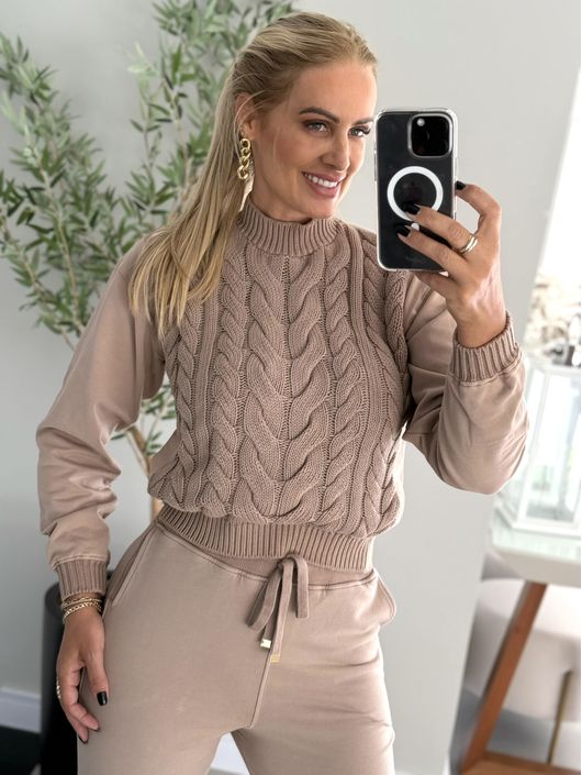 Blusa Abenção Trançada Com Moletom Bege - K11761AB... - KATI MODAS