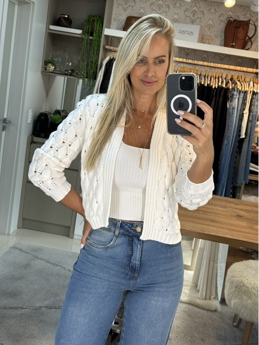 Casaco Em Tricô Ponto Bolha Off White - K019350AM - KATI MODAS