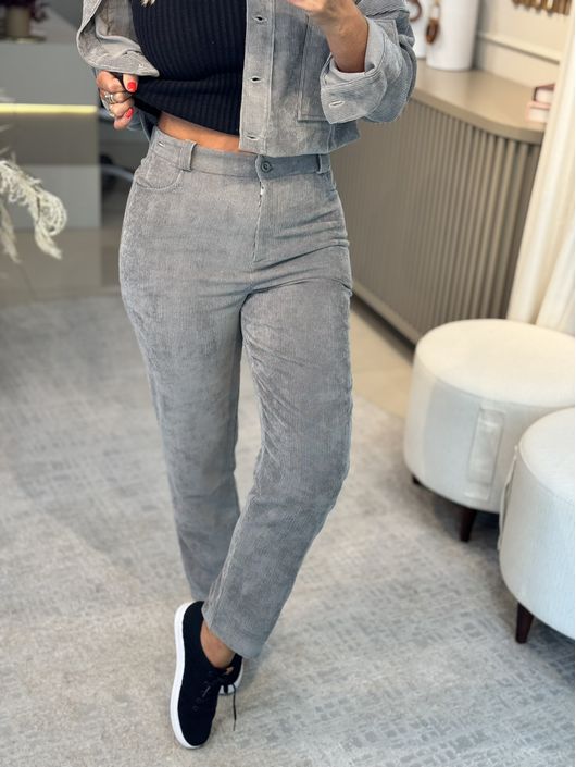 Calça Biamar De Cotele Com Bolso Cinza - K11582B - KATI MODAS