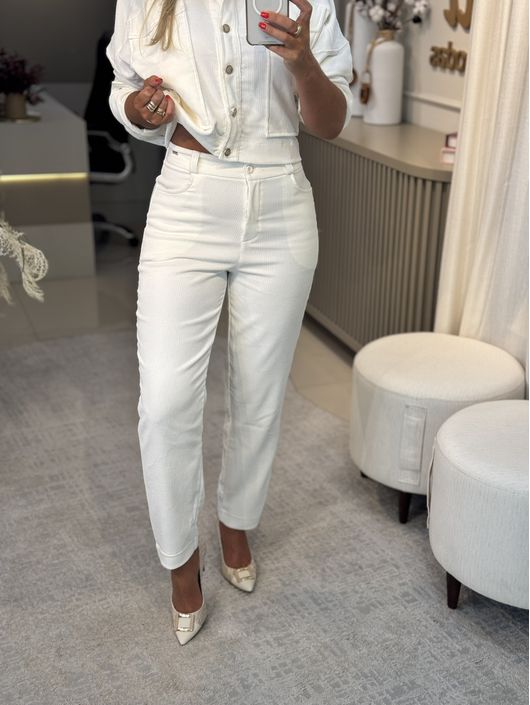 Calça Biamar De Cotele Com Bolso Branco - K11582B - KATI MODAS