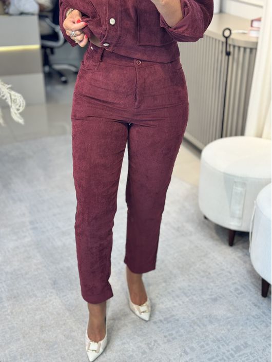 Calça Biamar De Cotele Com Bolso Bordo - K11582B - KATI MODAS