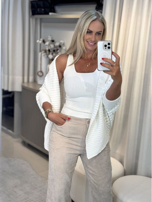 Casaco Biamar Casulo Com Ponto Pipoca Off White -... - KATI MODAS