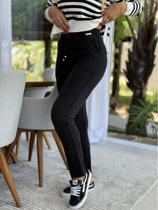 Calça Biamar De Moletom Com Cordão Preto - K11585B... - KATI MODAS