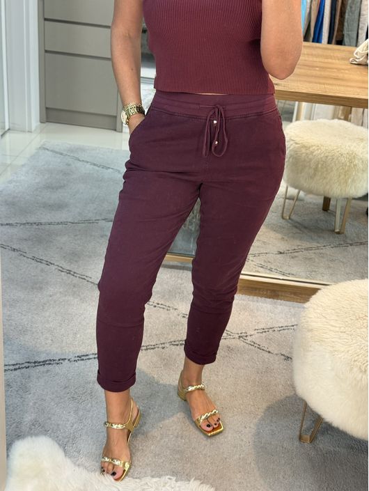 Calça De Sarja Com Cordão Bordo - K018963AM - KATI MODAS