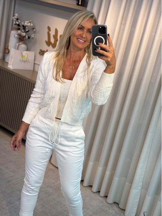 Casaco Curto em Tricô Sem Fechamento Off White - ... - KATI MODAS