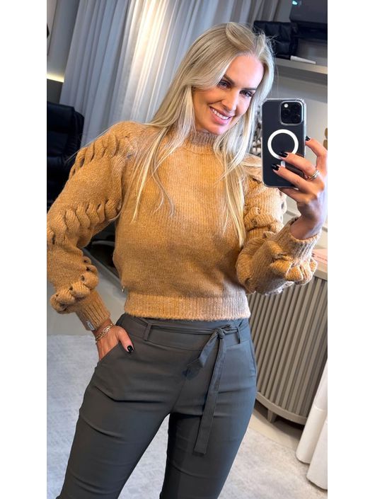 Blusa Abenção Com Detalhe Vazado Caramelo - K11750... - KATI MODAS