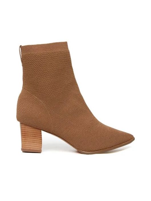 Bota De Tricô Com Bico Fino Caramelo - K29018AM - KATI MODAS