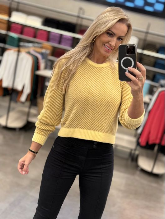 Blusa Biamar Listrada Em Fio Pluma Amarelo 1905 - ... - KATI MODAS
