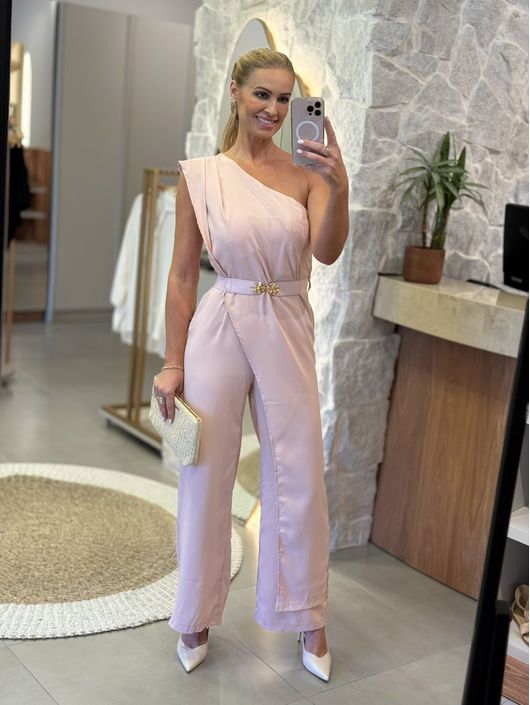 Macacão Le Bongã Um Ombro Só Perna Reta Rosa 0611 ... - KATI MODAS