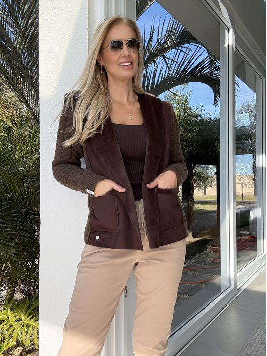 Casaco Biamar De Suede Trançado Marrom 0507 - K118... - KATI MODAS
