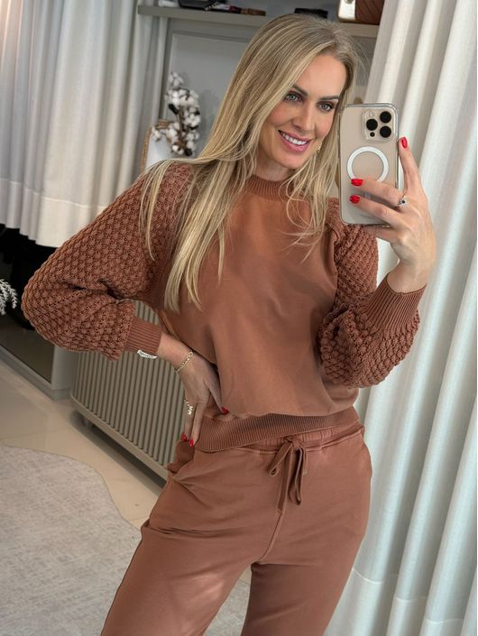 Blusa Biamar Com Mangas Em Ponto Pipoca Mocha Mous... - KATI MODAS