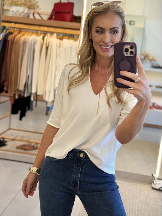 Blusa Ambicione Manga Curta Off White 0310 - K1944... - KATI MODAS