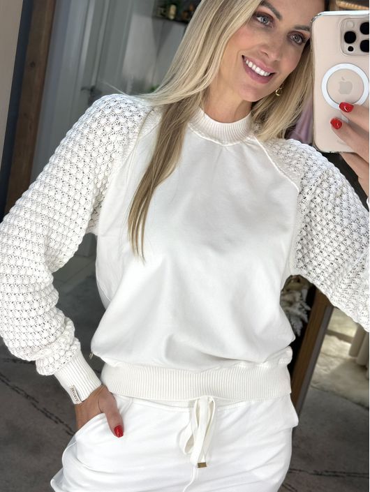 Blusa Biamar Com Mangas Em Ponto Pipoca Off White ... - KATI MODAS