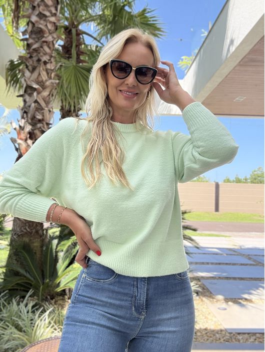 Blusa Abenção Em Fio Pluma Verde Claro - K11746AB - KATI MODAS