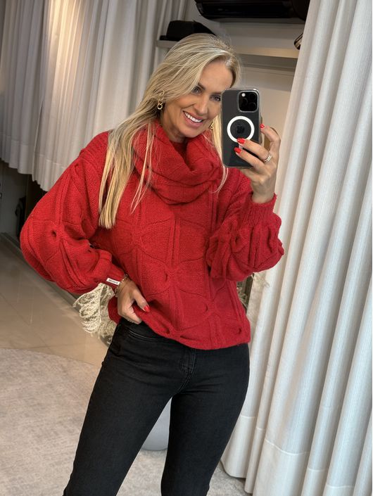 Blusa Biamar Com Gola Removível Vermelho - K11856B - KATI MODAS