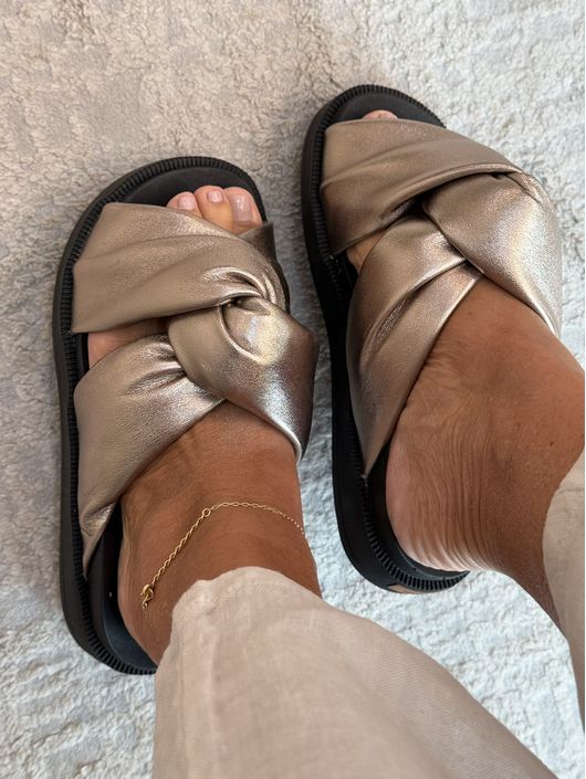 Birken Hygme Trançada De Couro De Pelica Metalizad... - KATI MODAS