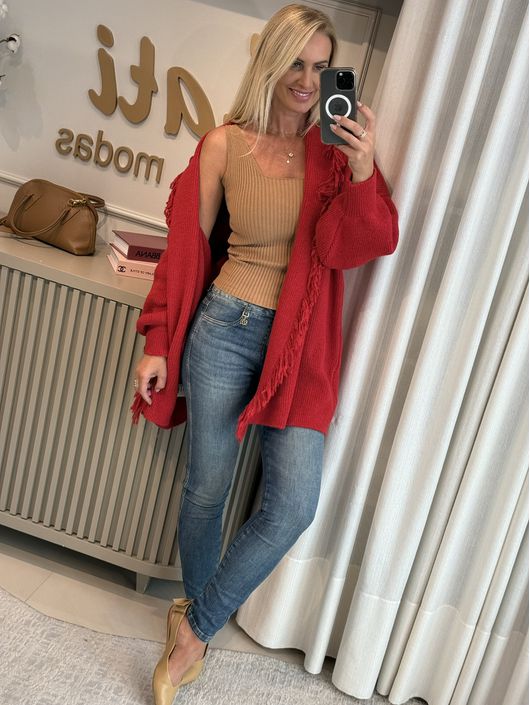 Casaco Biamar Com Franjas Vermelho - K11898B - KATI MODAS