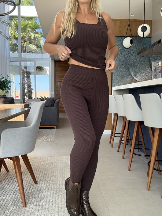 Calça Fuseau Canelada Marrom - K046667AM - KATI MODAS