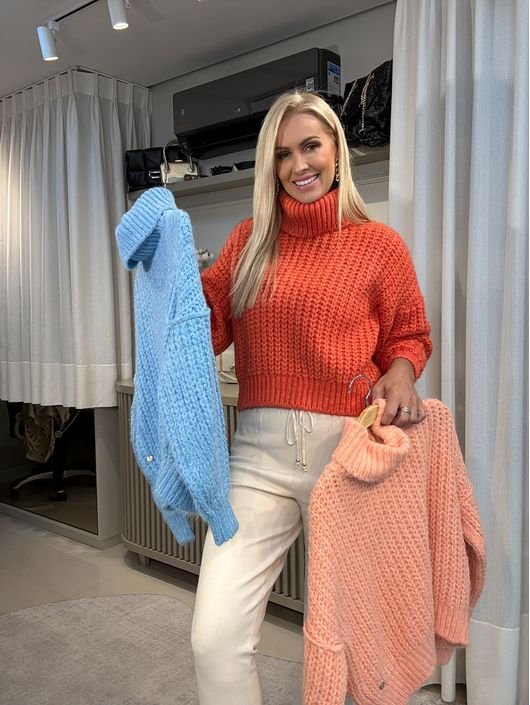 Blusa Biamar Oversized Com Gola Laranja - K10492B - KATI MODAS
