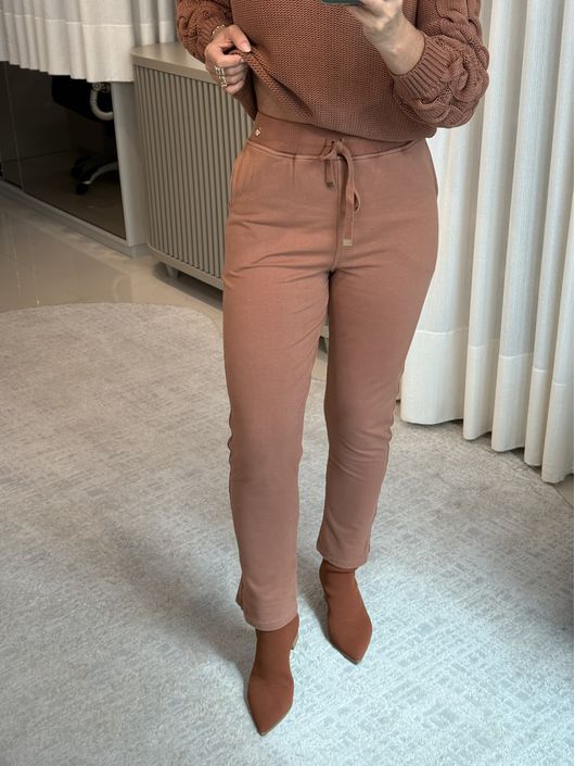 Calça Abenção De Moletom Com Cordão Marrom - K1177... - KATI MODAS