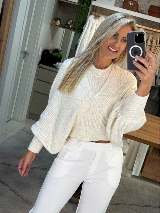 Casaco Abenção Com Botão Off White - K11744AB - KATI MODAS
