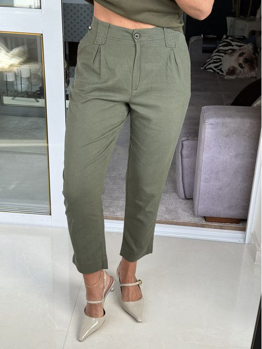 Calça Biamar com Bolso Faca em Viscolinho Verde 29... - KATI MODAS