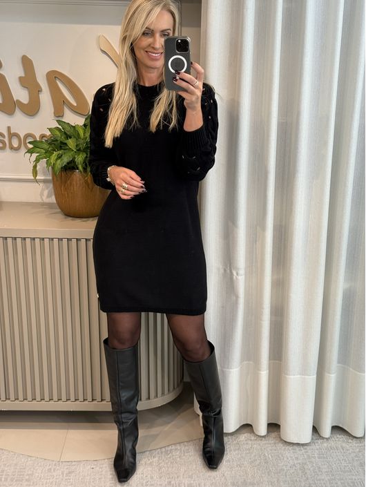 Vestido Abenção Com Manga Trançada Preto - K11715... - KATI MODAS