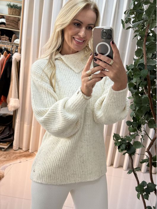 Blusa Biamar Alongada Canelada com Gola Transpassa... - KATI MODAS