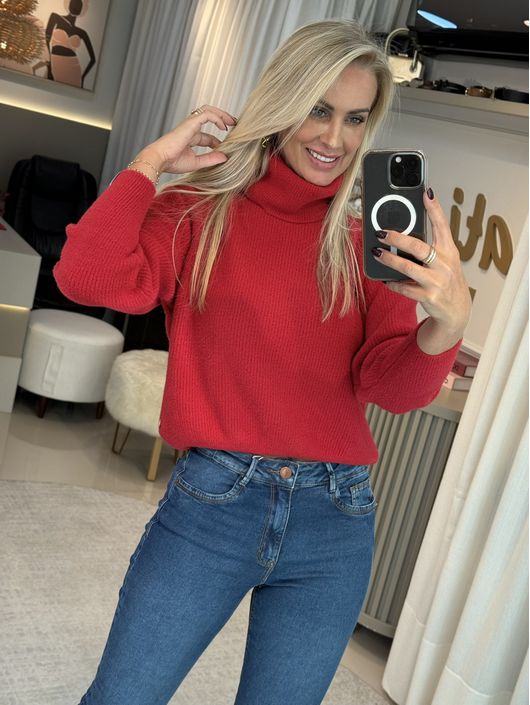 Blusa Biamar em Fio Pluma com Gola Boba Vermelho 0... - KATI MODAS