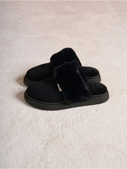 Pantufa Biamar Com Pele Preto - K50016B - KATI MODAS