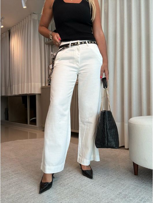 Calça Biamar De Sarja Reta Off White - K12005B - KATI MODAS