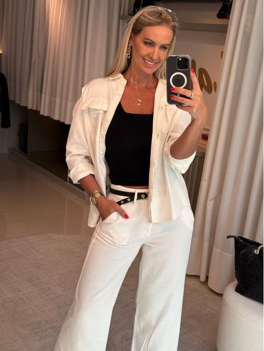 Camisa Biamar de Sarja Off White - K12006B - KATI MODAS
