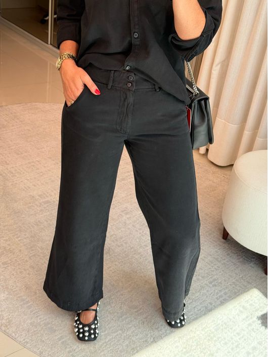 Calça Biamar De Sarja Reta Preto - K12005B - KATI MODAS