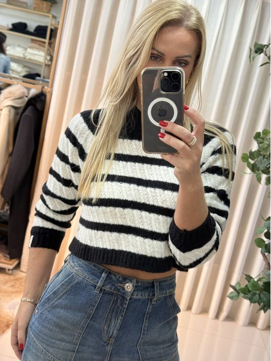 Blusa Biamar Cropped Listrada Preto 1106 - K11929B - KATI MODAS