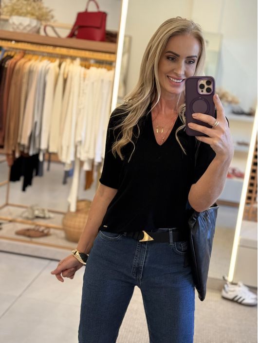 Blusa Ambicione Manga Curta Preto 0310 - K19443AM - KATI MODAS