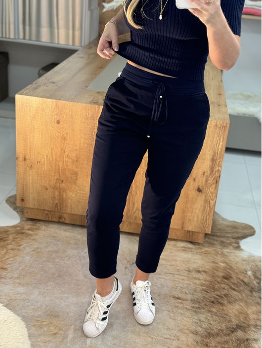 Calça De Sarja Com Cordão Azul Marinho - K018963A... - KATI MODAS