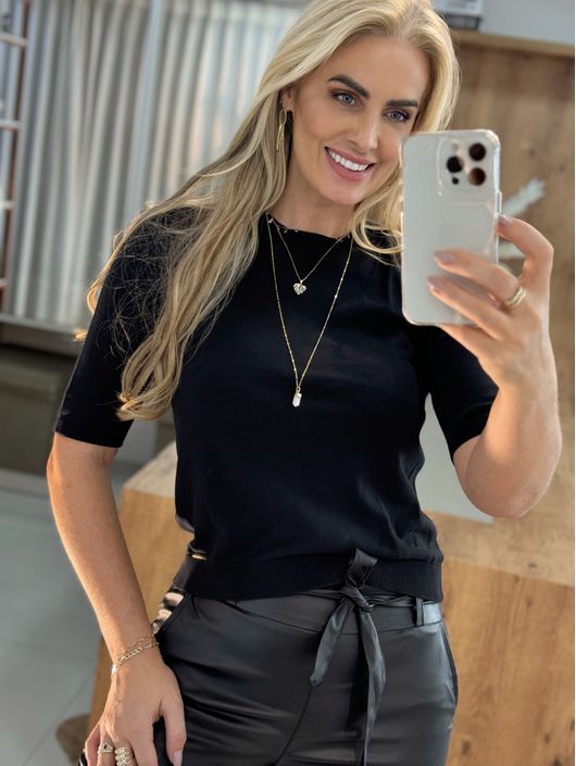 Blusa De Algodão Preto - K019205AM - KATI MODAS
