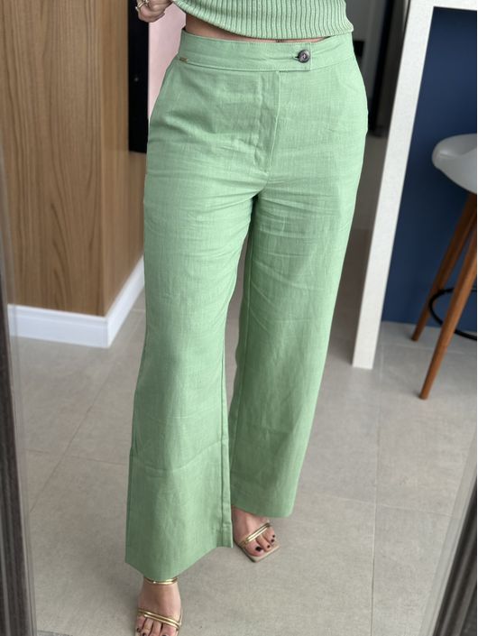 Calça Reta Em Liocel Verde Menta - K047507AM - KATI MODAS