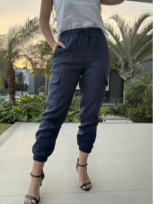 Calça Cargo Em Linho Azul marinho - K047413AM - KATI MODAS