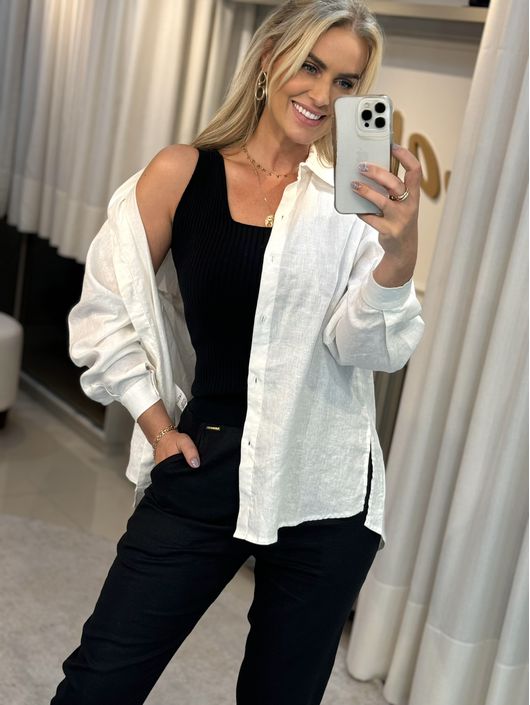 Camisa Mullet Biamar Em Linho Off White - K11293B - KATI MODAS