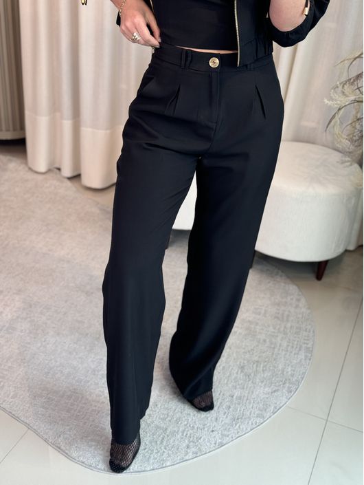 Calça Madri Pantalona Com Bolso Faca Preto - K1313... - KATI MODAS