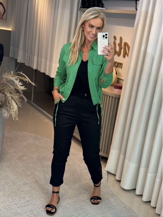 Camisa Bomber Em Viscolinho Verde 6/11 - K047460AM - KATI MODAS