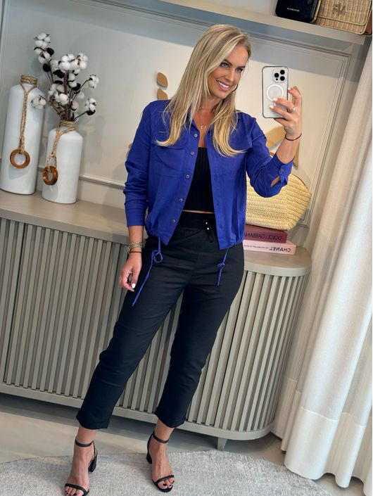 Camisa Bomber Em Viscolinho Azul - K047460AM - KATI MODAS