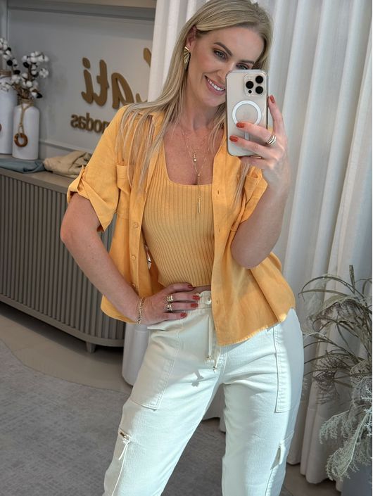 Camisa Ambicione Mangas Curtas Amarelo Escuro 2208... - KATI MODAS