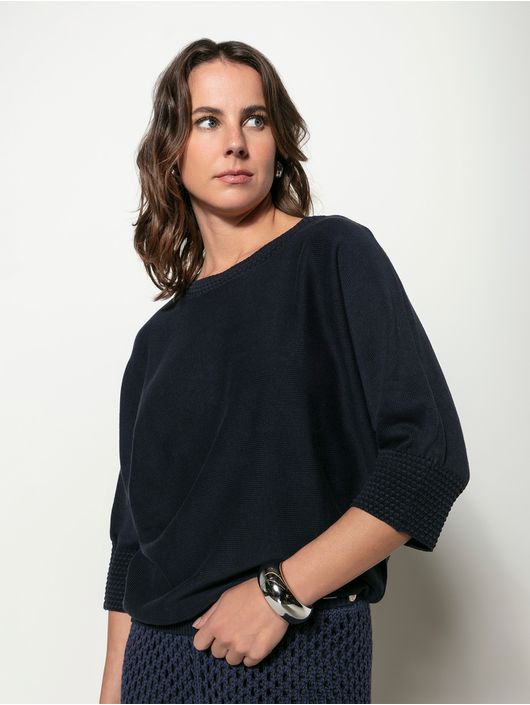 Blusa Biamar Em Ponto Pipoca Marinho 2307 - K1196... - KATI MODAS