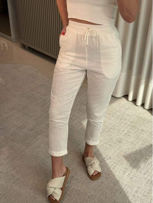 Calça Ambicione Com Barra Italiana Off White 1908 ... - KATI MODAS