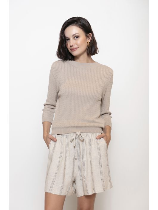 Blusa Biamar Com Tranças e Gola Redonda Bege Escur... - KATI MODAS