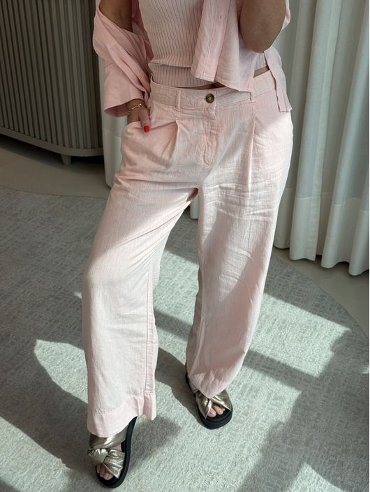 Calça Alfaiataria Com Bolsos Rosa Claro 0908 - K19... - KATI MODAS