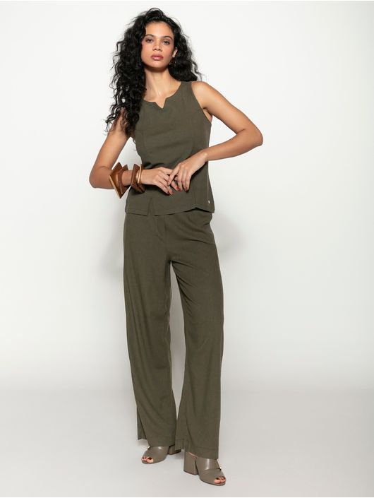 Calça Biamar Reta Com Bolsos Faca Verde 1907 - K1... - KATI MODAS